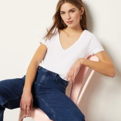 T-shirt Manches Courtes Col V 100% Coton