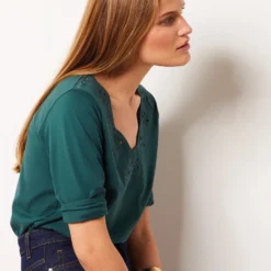 T-shirt Manches 3/4 Détails Broderie -Magasin De Lingerie Etam 653791546 b