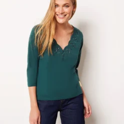 T-shirt Manches 3/4 Détails Broderie -Magasin De Lingerie Etam 653791546 c