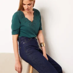 T-shirt Manches 3/4 Détails Broderie