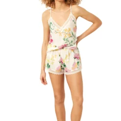 Short De Pyjama Fleuri Bords Dentelle