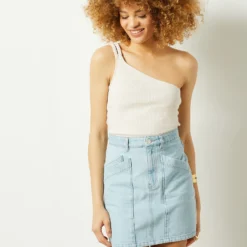 Débardeur Asymétrique En Coton Mélangé -Magasin De Lingerie Etam 653987783 c