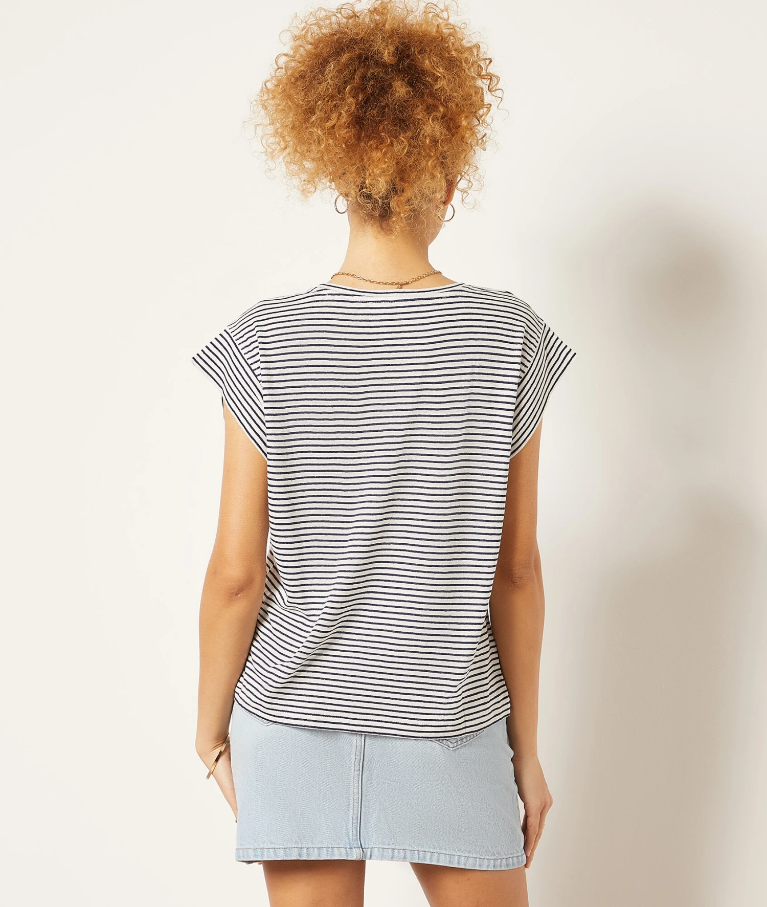 T-shirt à Rayures En Lin Mélangé 2 T-shirt à Rayures En Lin Mélangé – Image 2