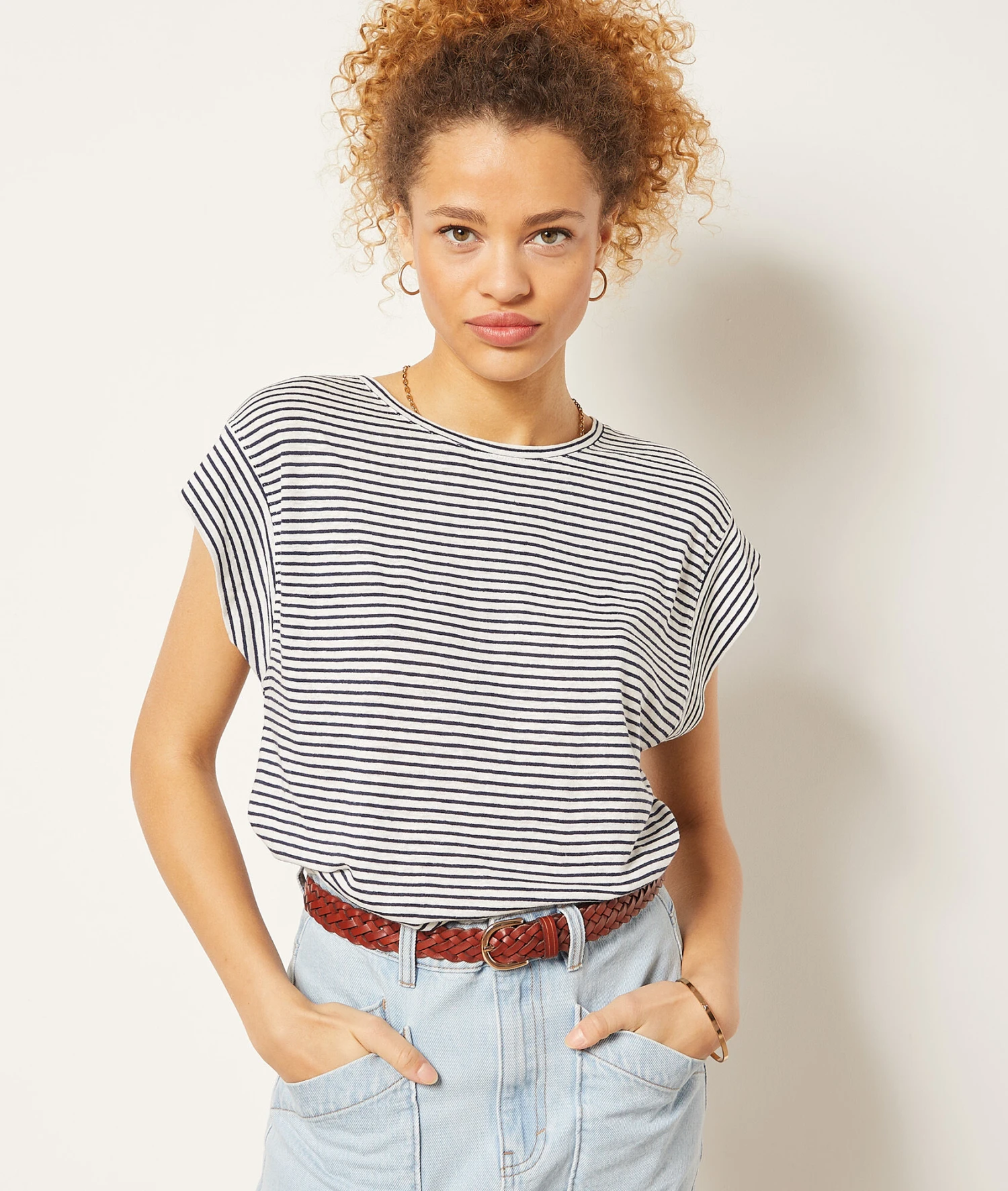 T-shirt à Rayures En Lin Mélangé 5 T-shirt à Rayures En Lin Mélangé – Image 5