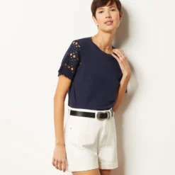 T-shirt à Manches Détails Crochet En Lin Mélangé -Magasin De Lingerie Etam 653989425 6