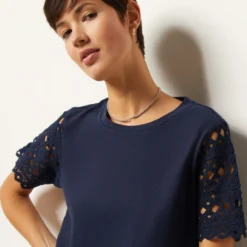 T-shirt à Manches Détails Crochet En Lin Mélangé -Magasin De Lingerie Etam 653989425 b