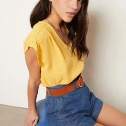 T-shirt Manches Courtes En Coton Mélangé 9 T-shirt Manches Courtes En Coton Mélangé -Magasin De Lingerie Etam 653996954 c