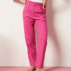 Pantalon Coupe Carotte En Lin Mélangé