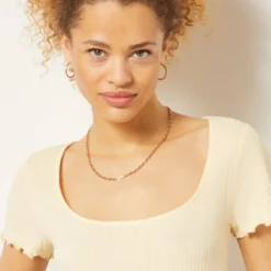 T-shirt Manches Courtes En Coton Mélangé -Magasin De Lingerie Etam 654024250 b