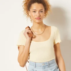 T-shirt Manches Courtes En Coton Mélangé -Magasin De Lingerie Etam 654024250 c