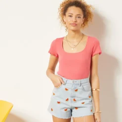 Short En Jean Détails Broderies, 100% Coton 8 Short En Jean Détails Broderies, 100% Coton -Magasin De Lingerie Etam 654032221 b