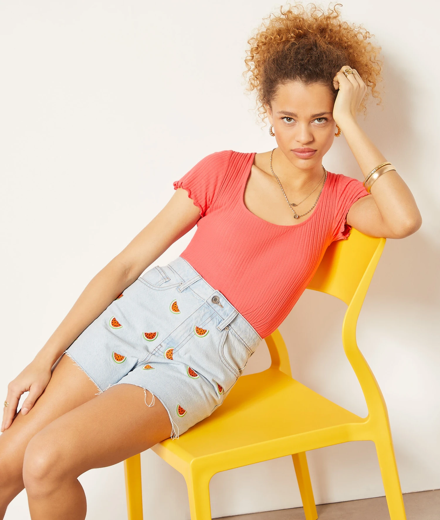 Short En Jean Détails Broderies, 100% Coton 5 Short En Jean Détails Broderies, 100% Coton – Image 5