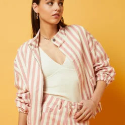 Veste En Jean à Rayures 100% Coton